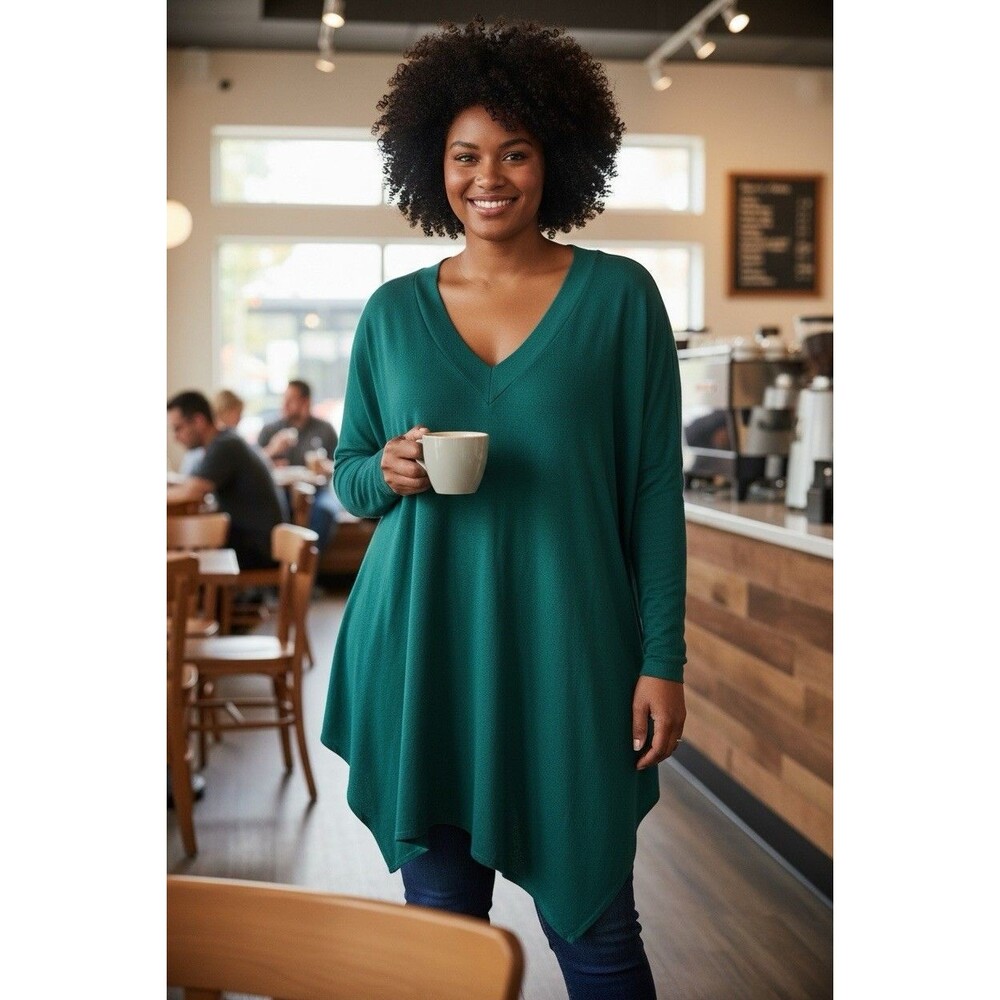 Soft Surroundings NEW womens v-neck asymetrical kelly green blouse Large holiday
